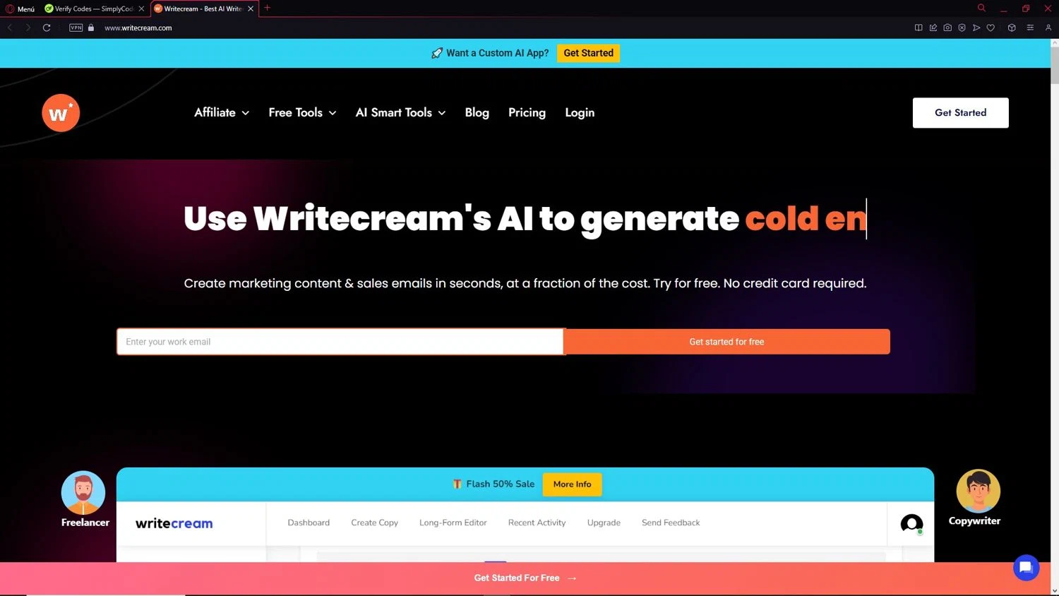 Writecream promo code screenshot showing code BF20 applied at Writecream checkout page. Uploaded by SimplyCodes community member CleverAdmiral2537 on Mar 14, 2025