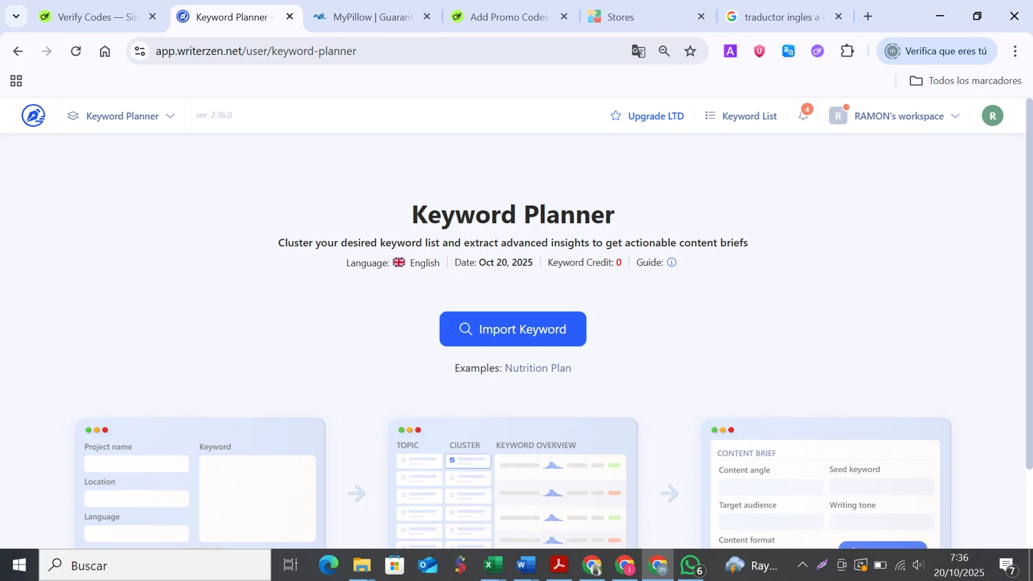 WriterZEN promo code screenshot showing code WZXMAS20 applied at WriterZEN checkout page. Uploaded by SimplyCodes community member MANUELURBINA on Oct 20, 2025