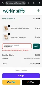 FREESTIFFS coupon verification screenshot