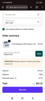 FREESTIFFS coupon verification screenshot