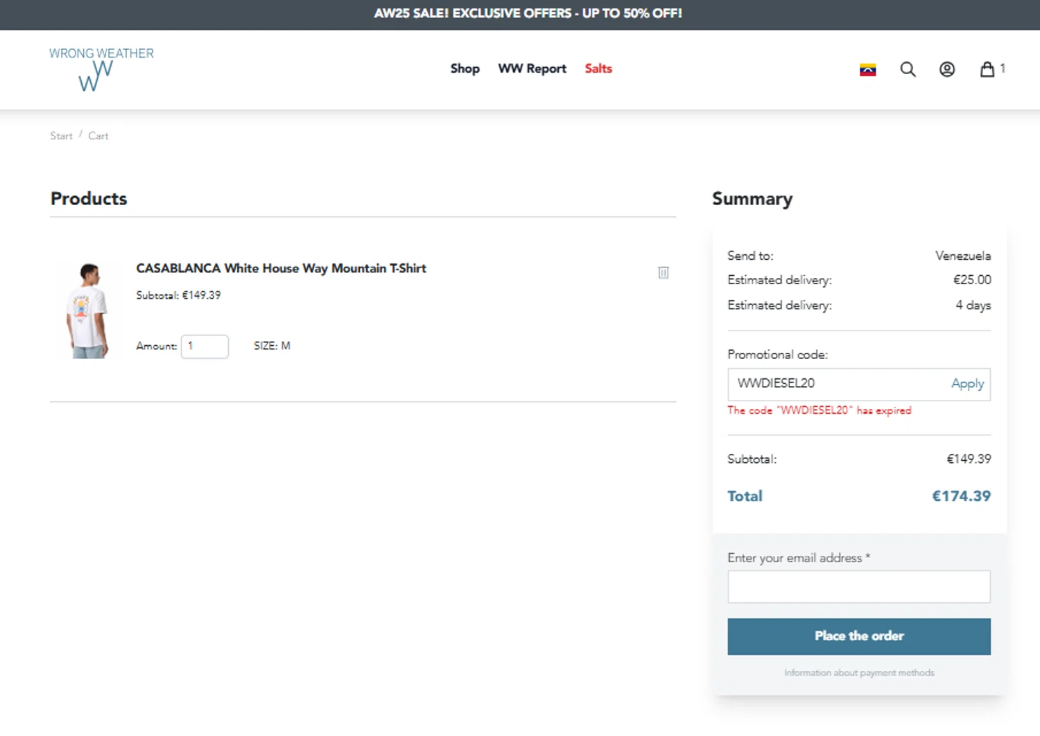 Wrong Weather promo code screenshot showing code WWDIESEL20 applied at Wrong Weather checkout page. Uploaded by SimplyCodes community member reggiesmith on Jan 4, 2026