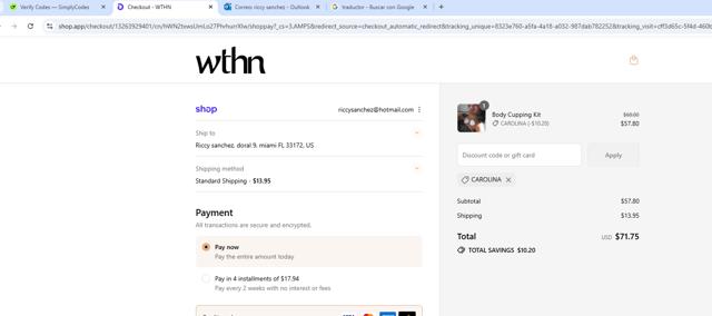Wthn checkout page showing Wthn promo code box | Screenshot taken by SimplyCodes community member on Sep 12, 2025