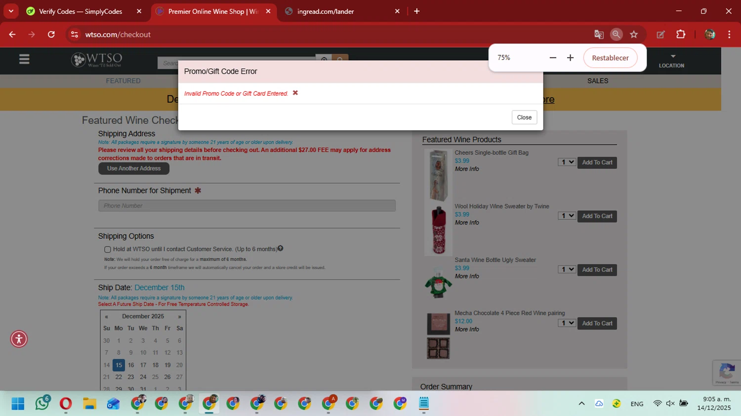 Wtso.com promo code screenshot showing code NOVCASE applied at Wtso.com checkout page. Uploaded by SimplyCodes community member David_Gut_Sonic on Dec 14, 2025