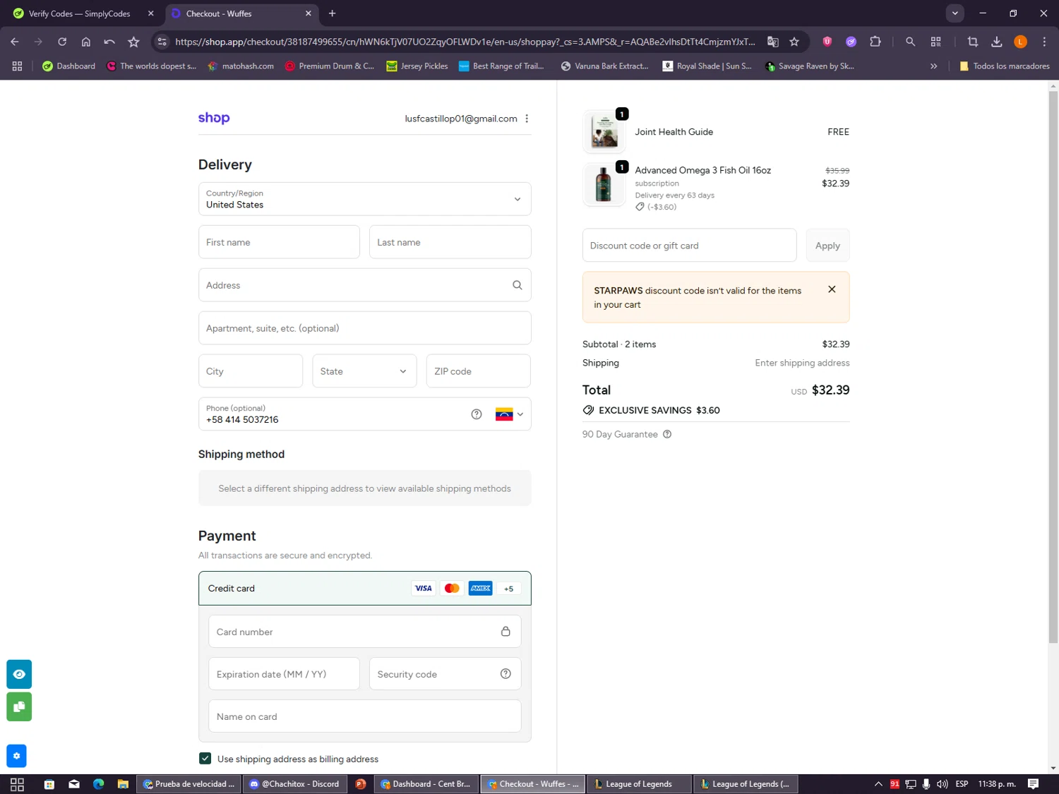 Wuffes discount code screenshot showing code STARPAWS applied at Wuffes checkout page. Uploaded by SimplyCodes community member VayneChambeadora on Dec 23, 2025