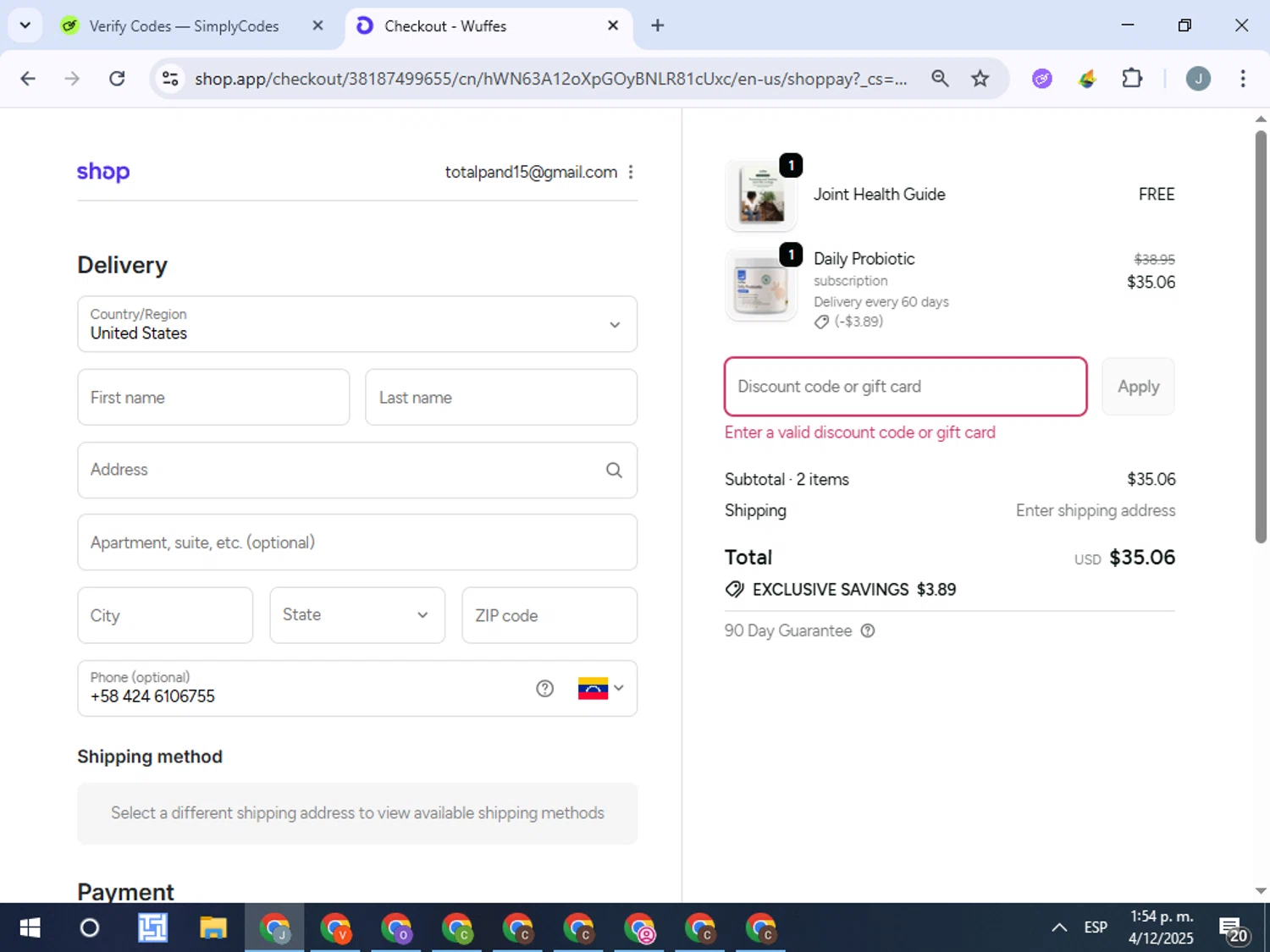 Wuffes discount code screenshot showing code BF30 applied at Wuffes checkout page. Uploaded by SimplyCodes community member ValueTracker8384 on Dec 4, 2025