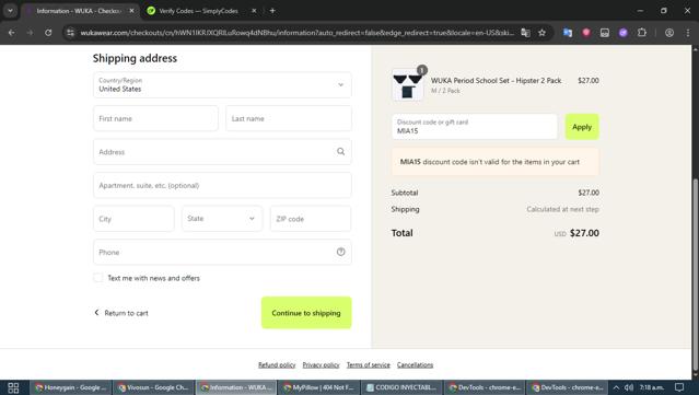 WUKA checkout page showing WUKA discount code box | Screenshot taken by SimplyCodes community member on Aug 1, 2025