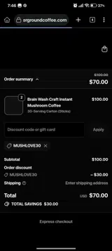 MUSHLOVE30 coupon verification screenshot