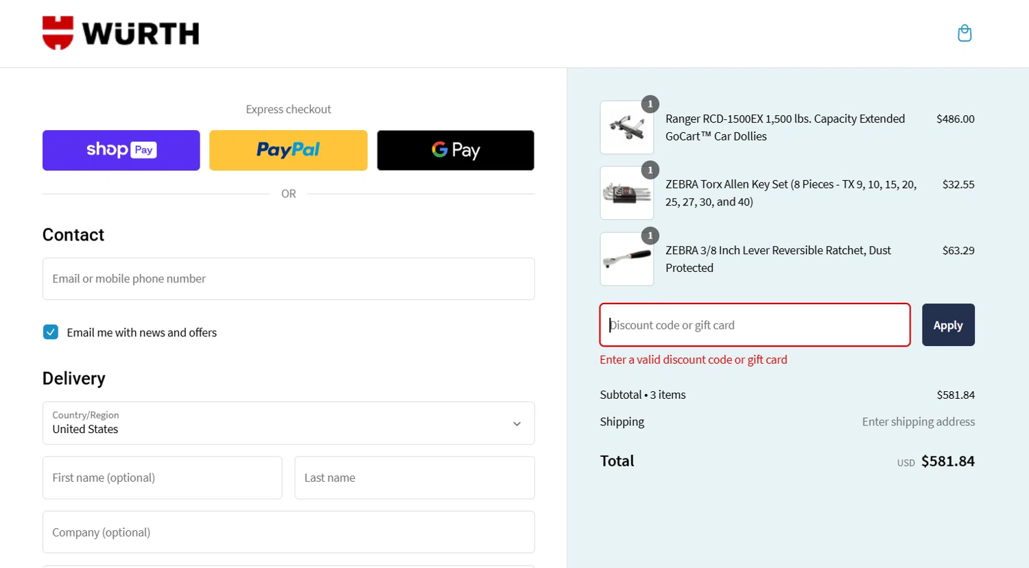 Wurth Tools promo code screenshot showing code DAD20 applied at Wurth Tools checkout page. Uploaded by SimplyCodes community member berdetweet on Jan 28, 2025