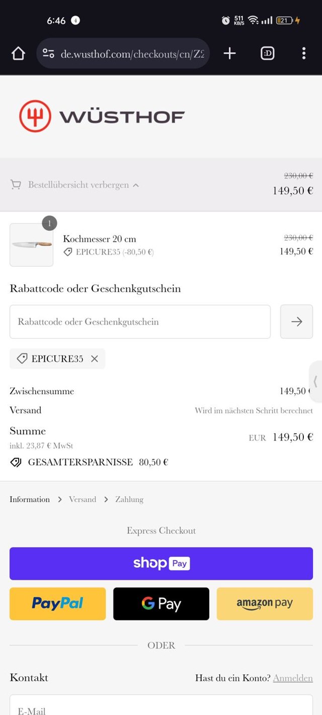 Wusthof checkout page showing Wusthof discount code box | Screenshot taken by SimplyCodes community member on Dec 12, 2023