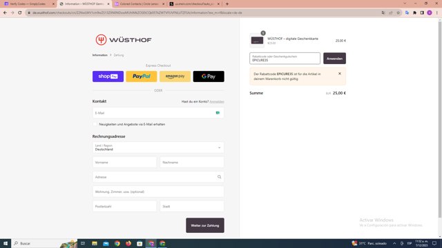 Wusthof checkout page showing Wusthof discount code box | Screenshot taken by SimplyCodes community member on Dec 7, 2023