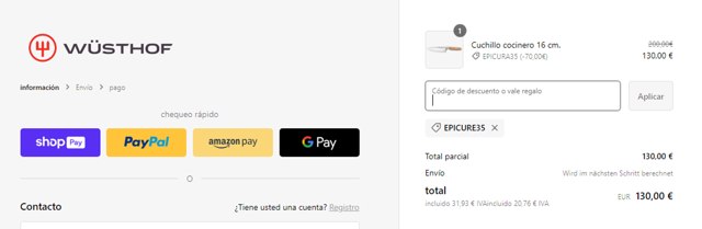 Wusthof checkout page showing Wusthof discount code box | Screenshot taken by SimplyCodes community member on Dec 5, 2023