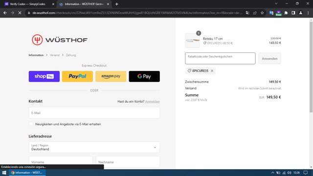 Wusthof checkout page showing Wusthof discount code box | Screenshot taken by SimplyCodes community member on Dec 3, 2023