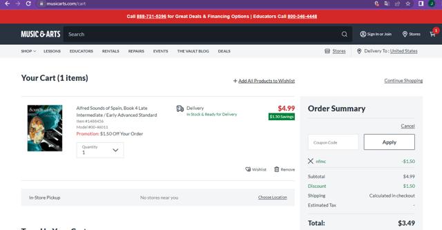 Woodwind & Brasswind checkout page showing Woodwind & Brasswind promo code box | Screenshot taken by SimplyCodes community member on Nov 12, 2024