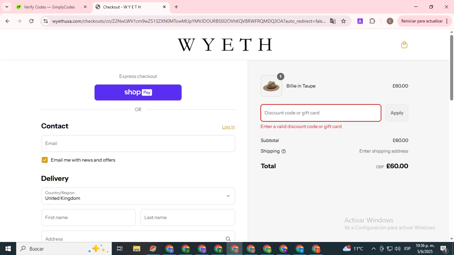 WYETH promo code screenshot showing code MEMORIAL25 applied at WYETH checkout page. Uploaded by SimplyCodes community member eliholuiscampos1 on Jun 6, 2025