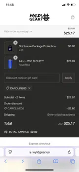 CAROLINE00 coupon verification screenshot