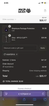HUNTER10 coupon verification screenshot
