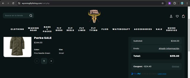 Wyoming Fly Fishing checkout page showing Wyoming Fly Fishing promo code box | Screenshot taken by SimplyCodes community member on Jan 21, 2025