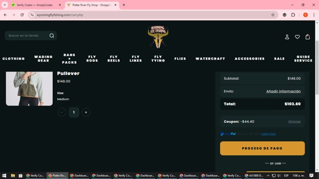Wyoming Fly Fishing checkout page showing Wyoming Fly Fishing promo code box | Screenshot taken by SimplyCodes community member on Nov 28, 2024