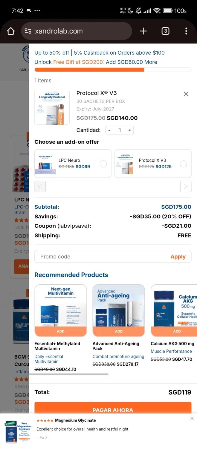 Xandro Lab promo code screenshot showing code labvipsave applied at Xandro Lab checkout page. Uploaded by SimplyCodes community member RebateShopper5497 on Sep 28, 2025