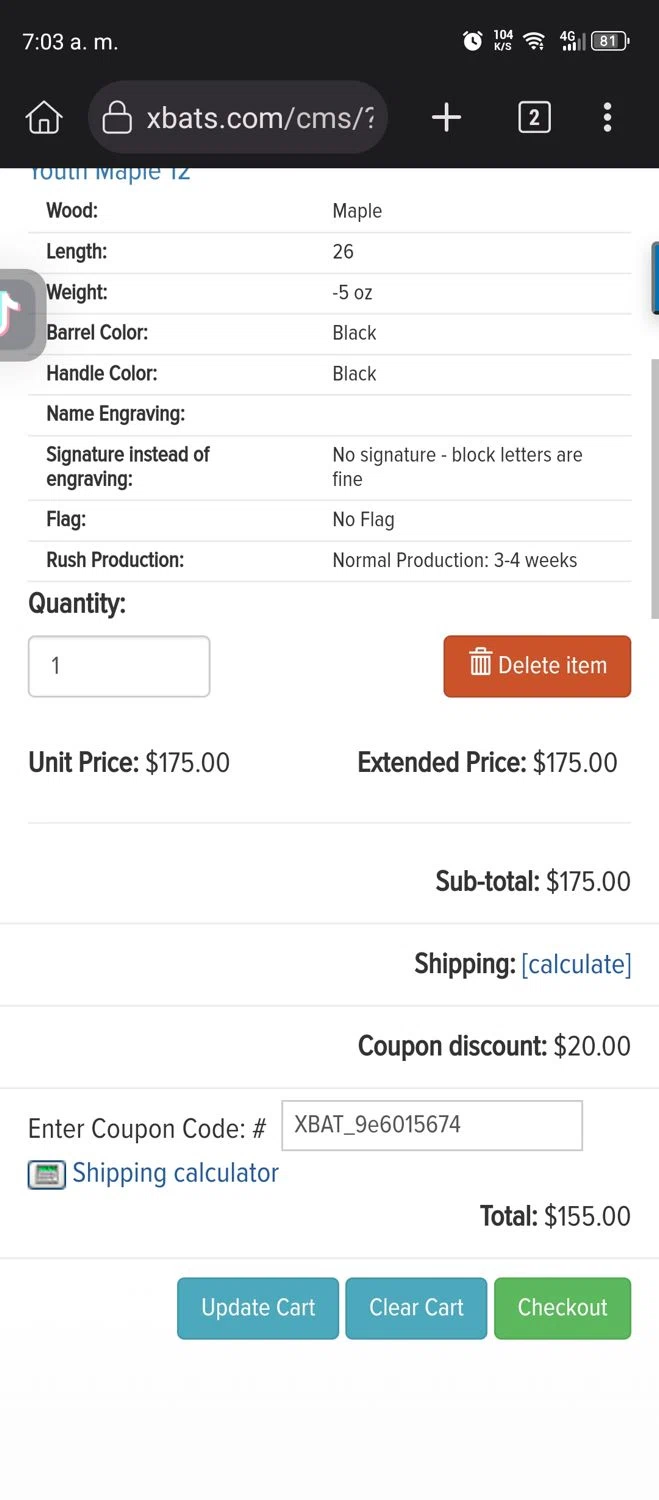 X Bats coupon code screenshot showing code XBAT_9e6015674 applied at X Bats checkout page. Uploaded by SimplyCodes community member GumballWatterson on Sep 18, 2025