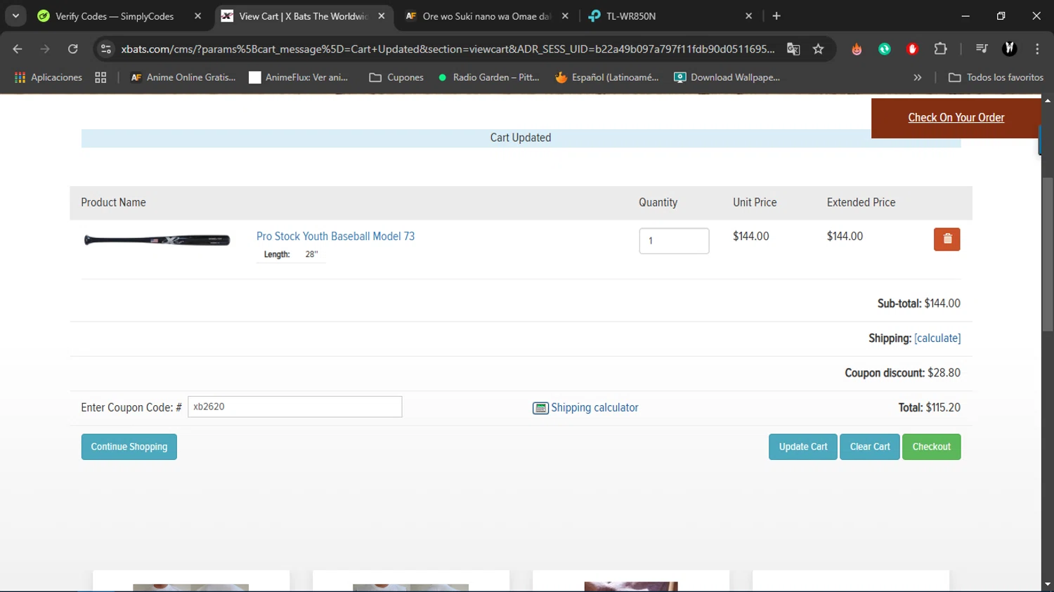 X Bats checkout page showing X Bats coupon code box | Screenshot taken by SimplyCodes community member on Nov 26, 2024