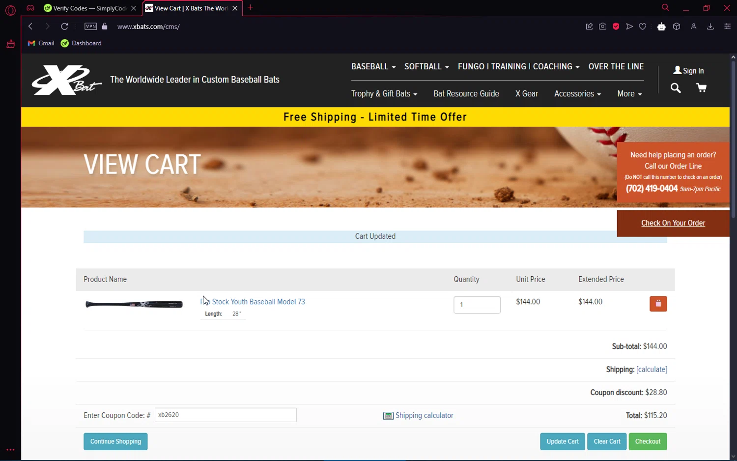 X Bats checkout page showing X Bats coupon code box | Screenshot taken by SimplyCodes community member on Nov 26, 2024