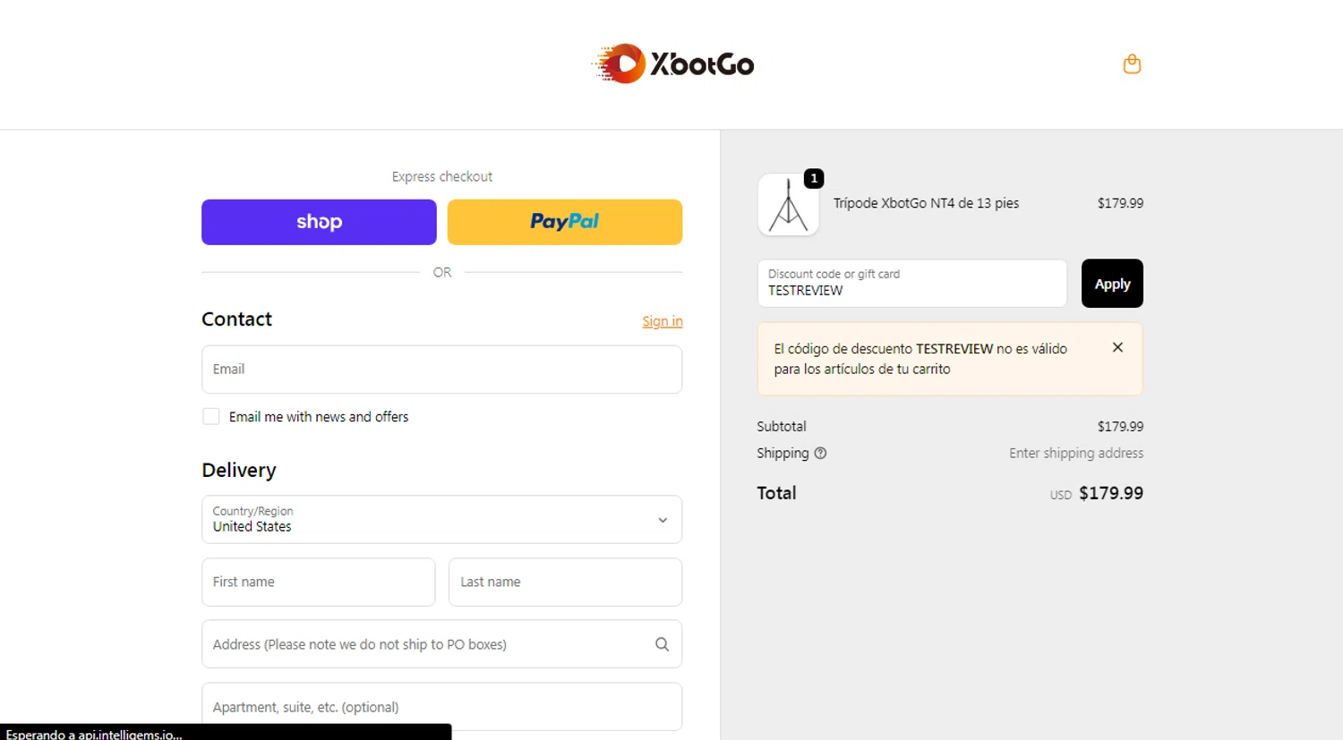 XbotGo discount code screenshot showing code TESTREVIEW applied at XbotGo checkout page. Uploaded by SimplyCodes community member Omega77 on Oct 18, 2025