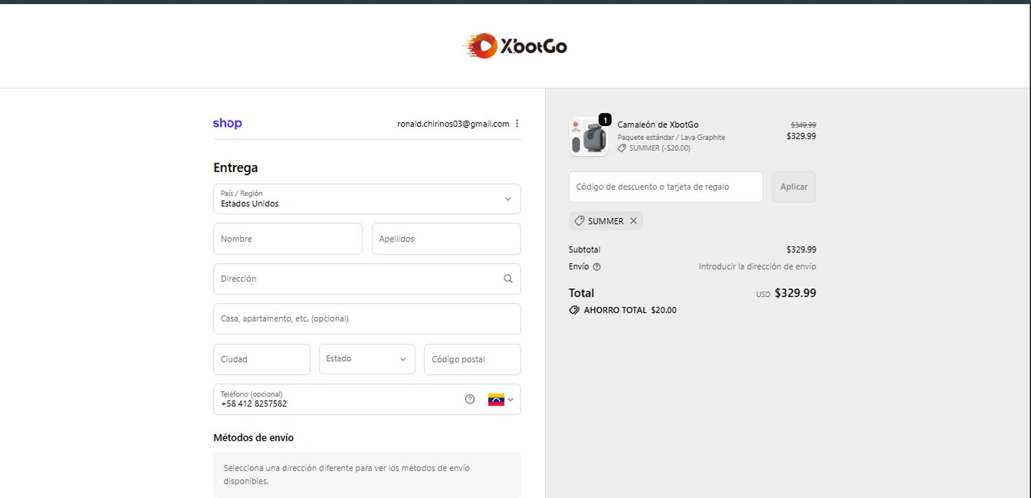 XbotGo discount code screenshot showing code SUMMER applied at XbotGo checkout page. Uploaded by SimplyCodes community member GoldAce6962 on Oct 18, 2025