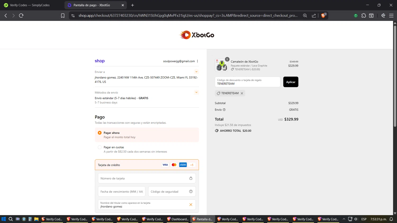 XbotGo discount code screenshot showing code TENERETEAM applied at XbotGo checkout page. Uploaded by SimplyCodes community member Shizuku on Sep 15, 2025