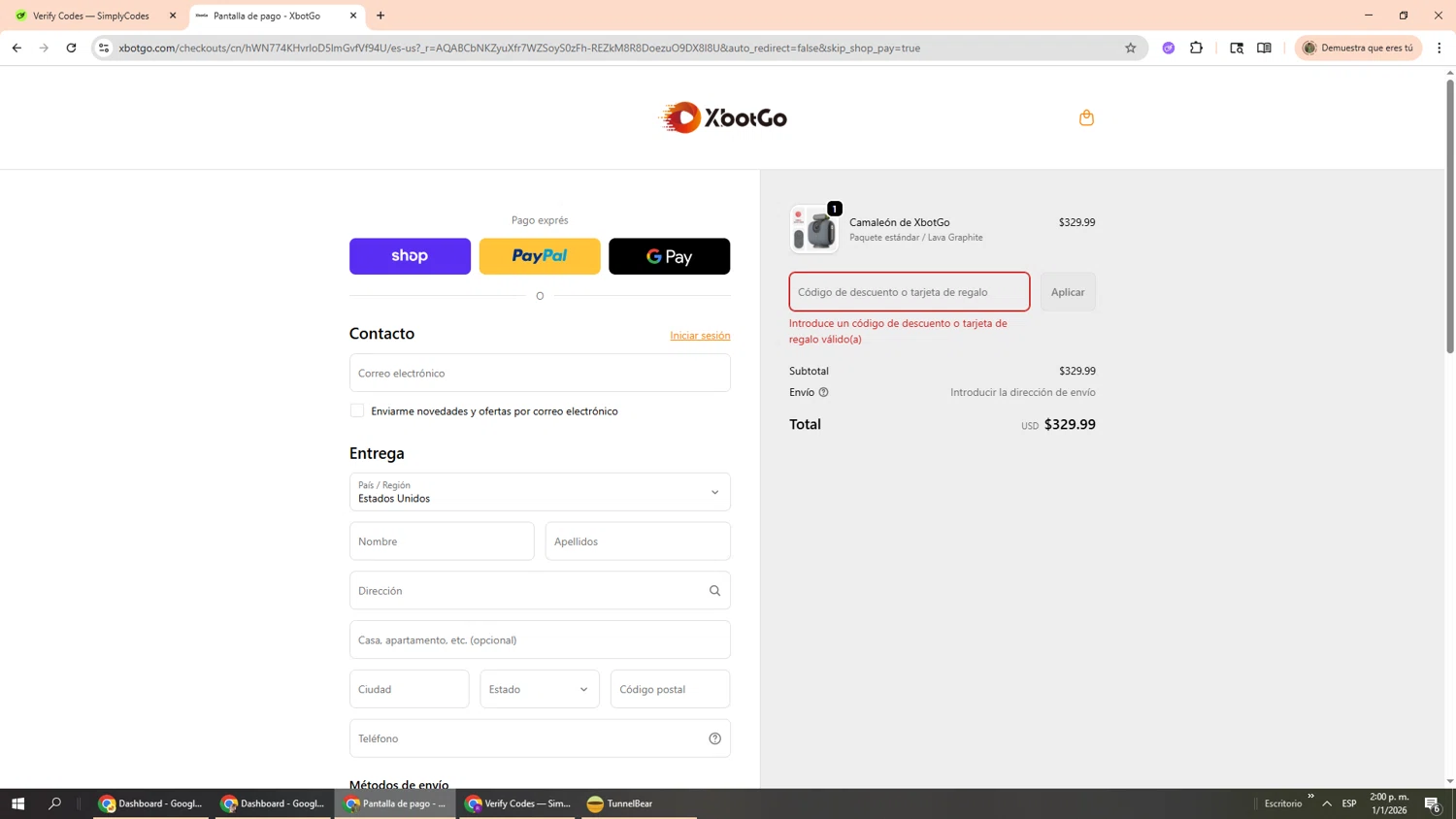 XbotGo promo code screenshot showing code DILARA applied at XbotGo checkout page. Uploaded by SimplyCodes community member Phoenix585 on Jan 1, 2026