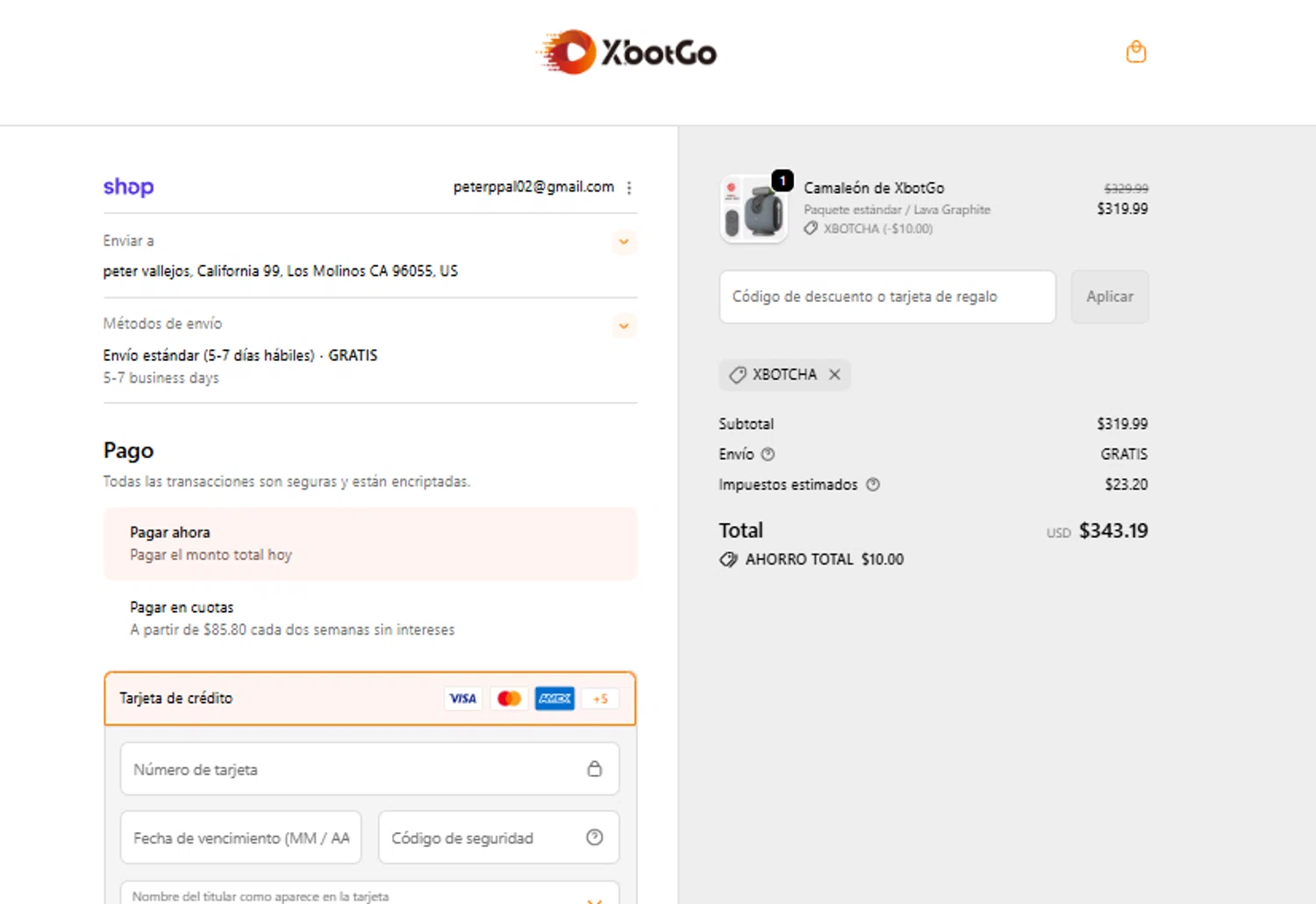 XbotGo discount code screenshot showing code XbotCha applied at XbotGo checkout page. Uploaded by SimplyCodes community member PrimeMaverick5747 on Dec 20, 2025