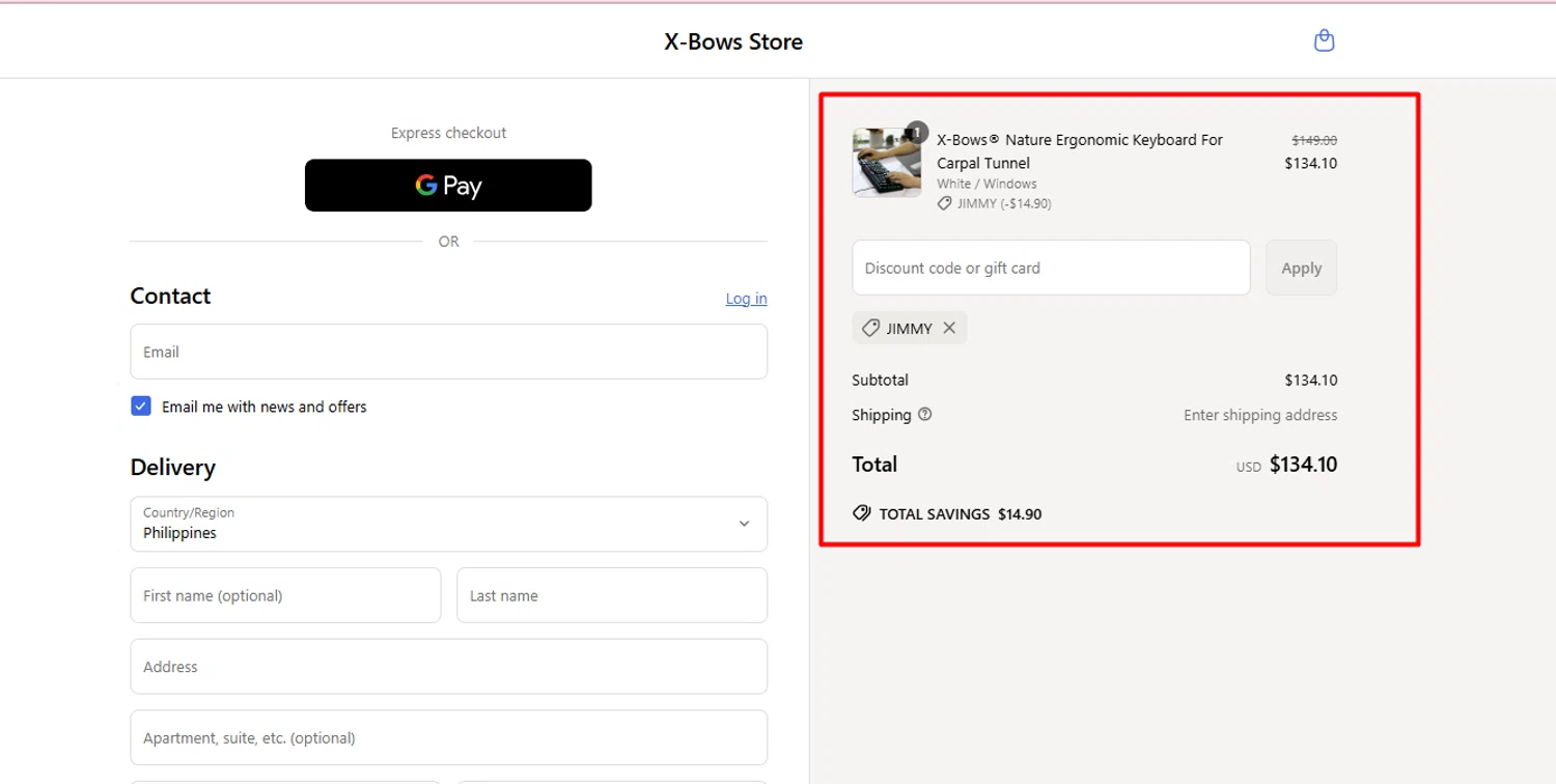 X-Bows promo code screenshot showing code JIMMY applied at X-Bows checkout page. Uploaded by SimplyCodes community member CouponWarden4757 on May 16, 2025