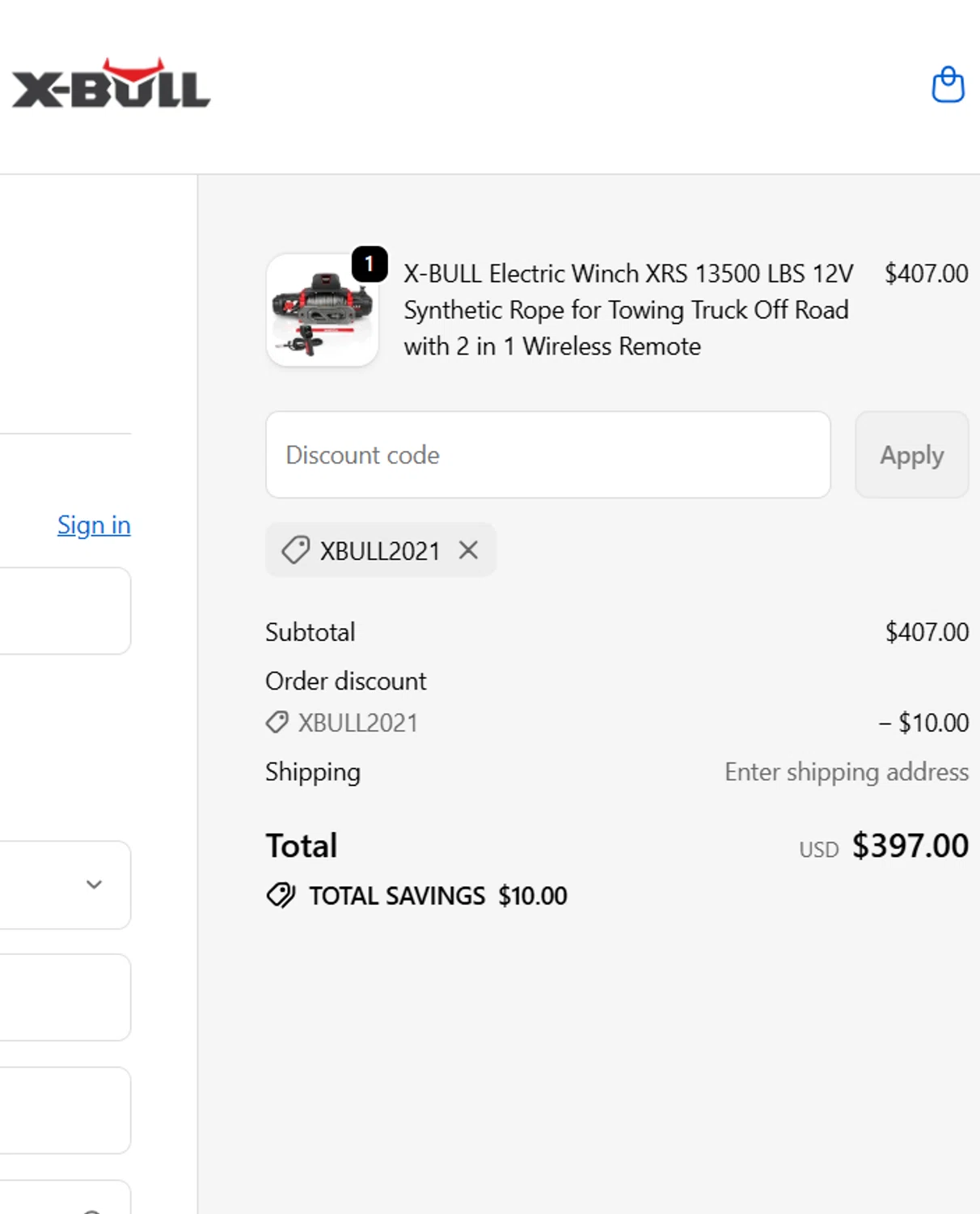 X-Bull promo code screenshot showing code XBULL2021 applied at X-Bull checkout page. Uploaded by SimplyCodes community member TULA515 on Oct 29, 2025