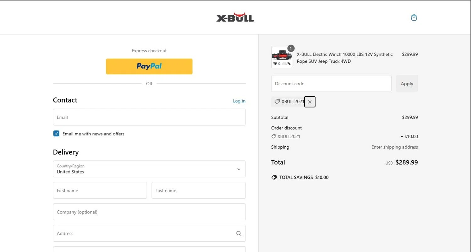 X-Bull promo code screenshot showing code XBULL2021 applied at X-Bull checkout page. Uploaded by SimplyCodes community member mikhaildelmoral on Jan 27, 2025