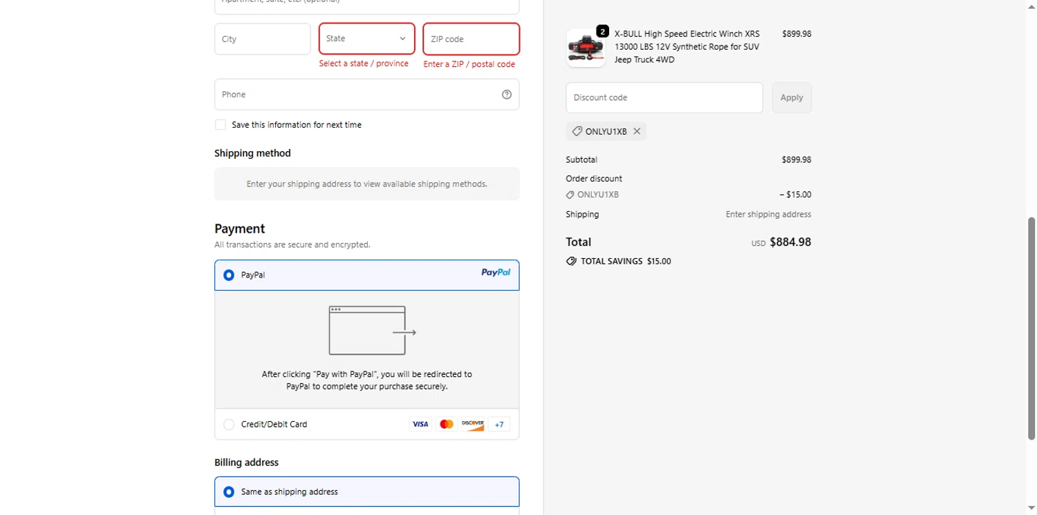 X-Bull promo code screenshot showing code ONLYU1XB applied at X-Bull checkout page. Uploaded by SimplyCodes community member renegul on Sep 23, 2025