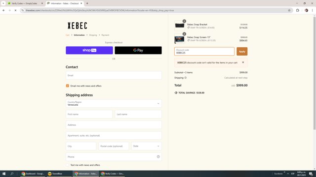 Xebec checkout page showing Xebec discount code box | Screenshot taken by SimplyCodes community member on Jan 20, 2025