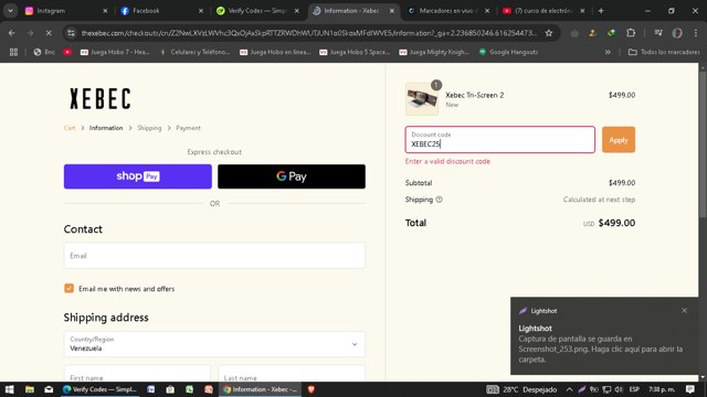 Xebec checkout page showing Xebec discount code box | Screenshot taken by SimplyCodes community member on Jan 28, 2025