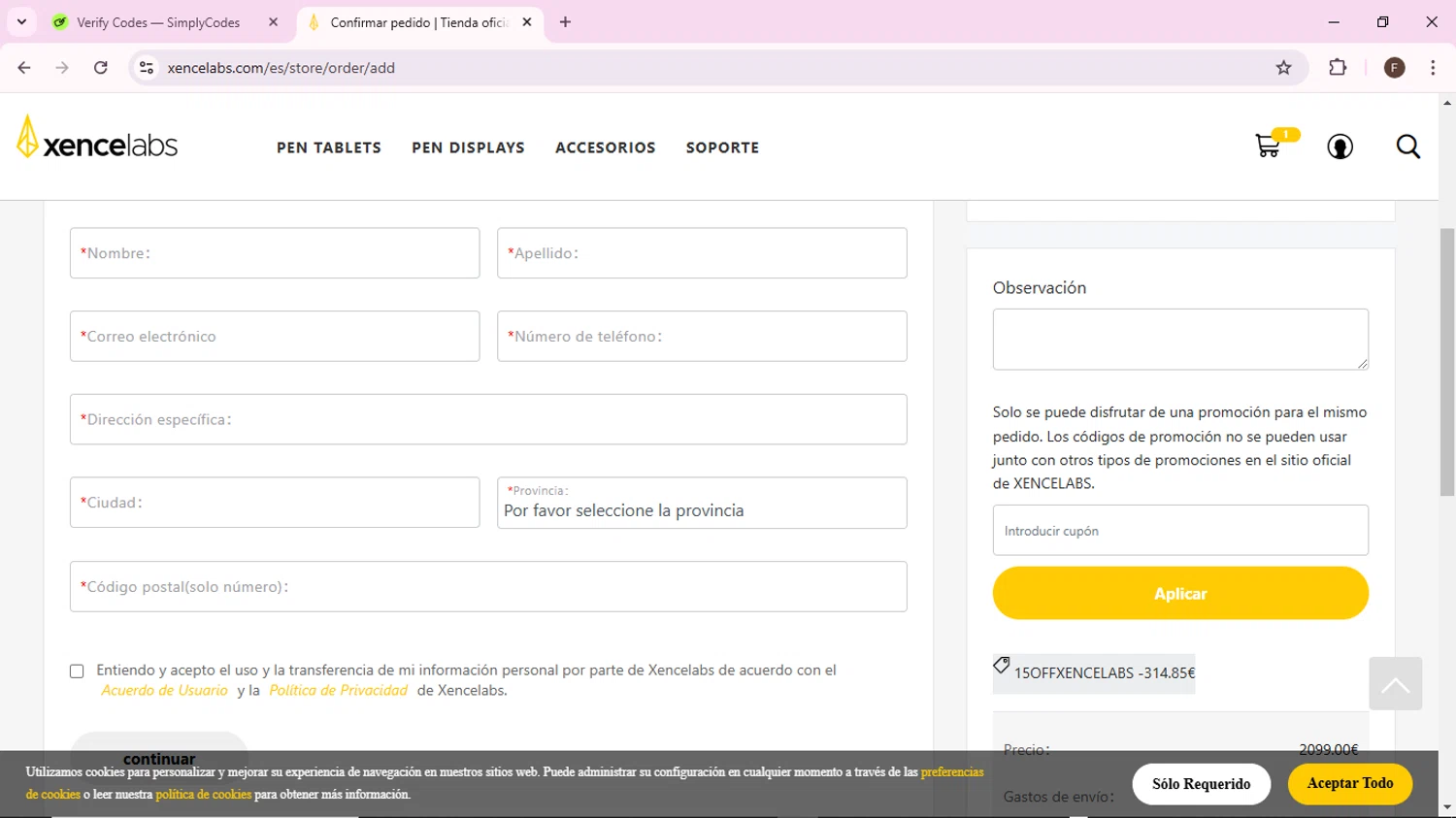 Xencelabs checkout page showing Xencelabs promo code box | Screenshot taken by SimplyCodes community member on Oct 30, 2024