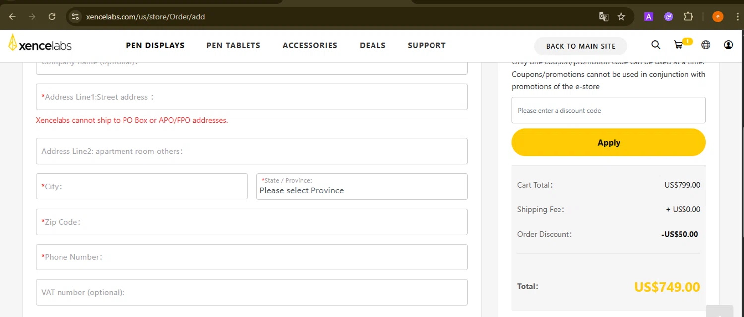 Xencelabs checkout page showing Xencelabs promo code box | Screenshot taken by SimplyCodes community member on Nov 29, 2025