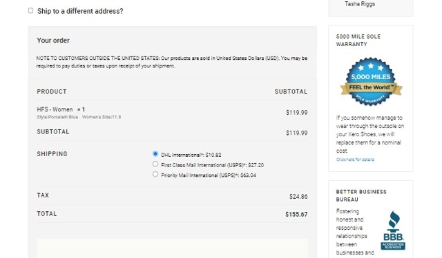Xero Shoes checkout page showing Xero Shoes discount code box | Screenshot taken by SimplyCodes community member on May 10, 2023
