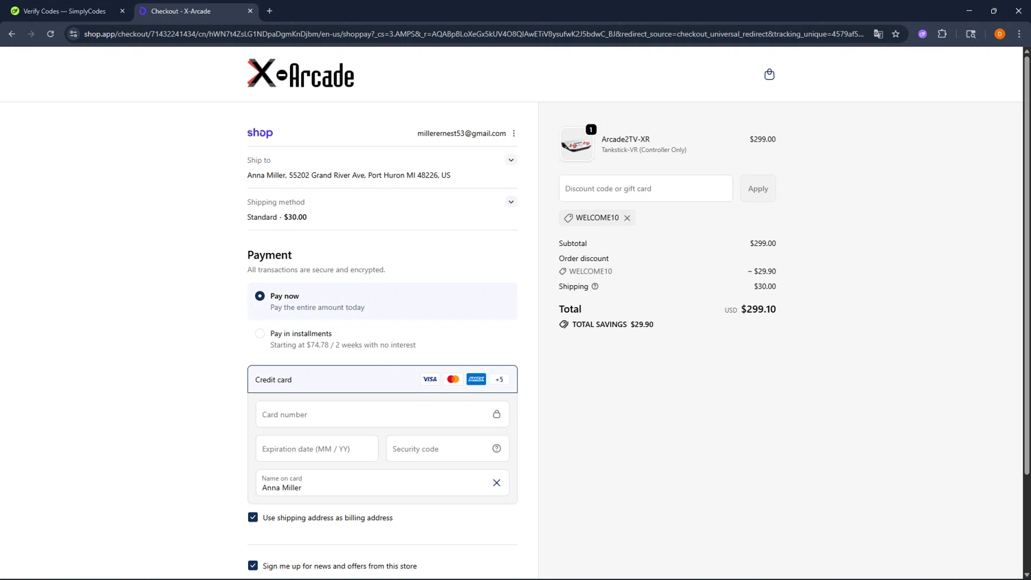 XGaming promo code screenshot showing code WELCOME10 applied at XGaming checkout page. Uploaded by SimplyCodes community member FrugalFalcon351 on Jan 22, 2026