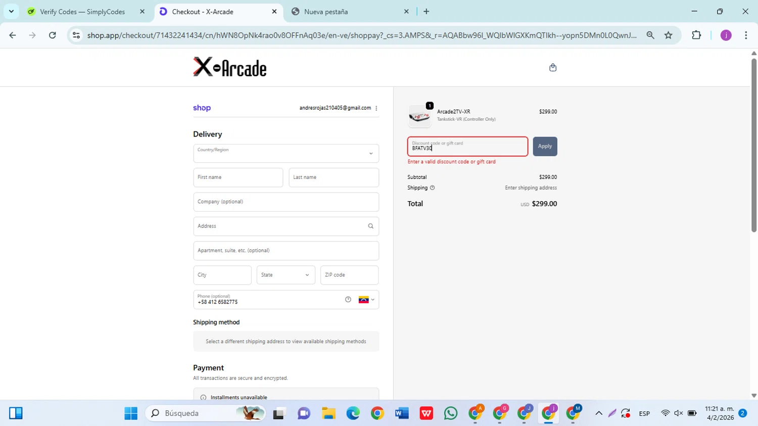 XGaming promo code screenshot showing code BFATV30 applied at XGaming checkout page. Uploaded by SimplyCodes community member christophersierra on Feb 4, 2026