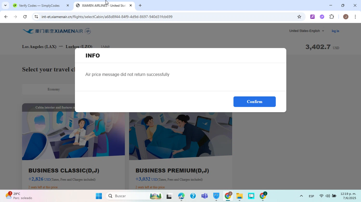 Xiamen Airlines promo code screenshot showing code SPRING applied at Xiamen Airlines checkout page. Uploaded by SimplyCodes community member ABHF23 on Jun 7, 2025