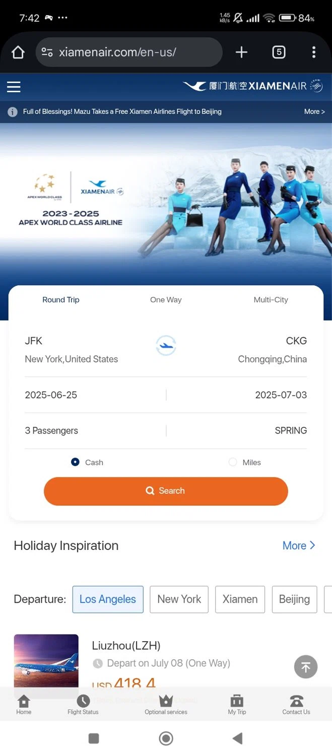Xiamen Airlines promo code screenshot showing code SPRING applied at Xiamen Airlines checkout page. Uploaded by SimplyCodes community member Jutdcv on Jun 4, 2025