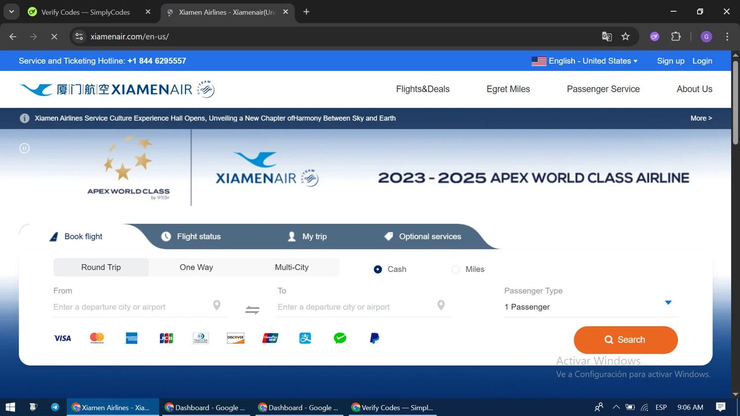 Xiamen Airlines promo code screenshot showing code SPRING applied at Xiamen Airlines checkout page. Uploaded by SimplyCodes community member GloriousCaptain3662 on May 15, 2025