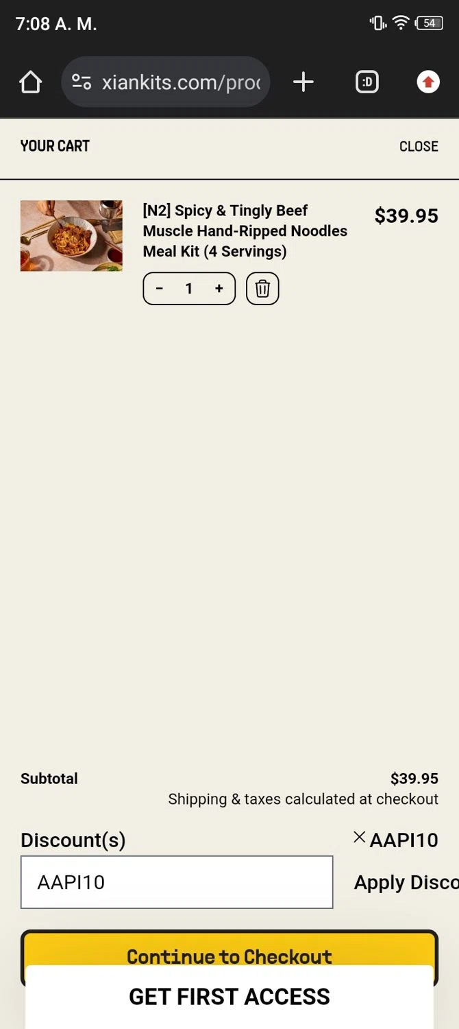 Xi'an Famous Foods checkout page showing Xi'an Famous Foods discount code box | Screenshot taken by SimplyCodes community member on Nov 26, 2024