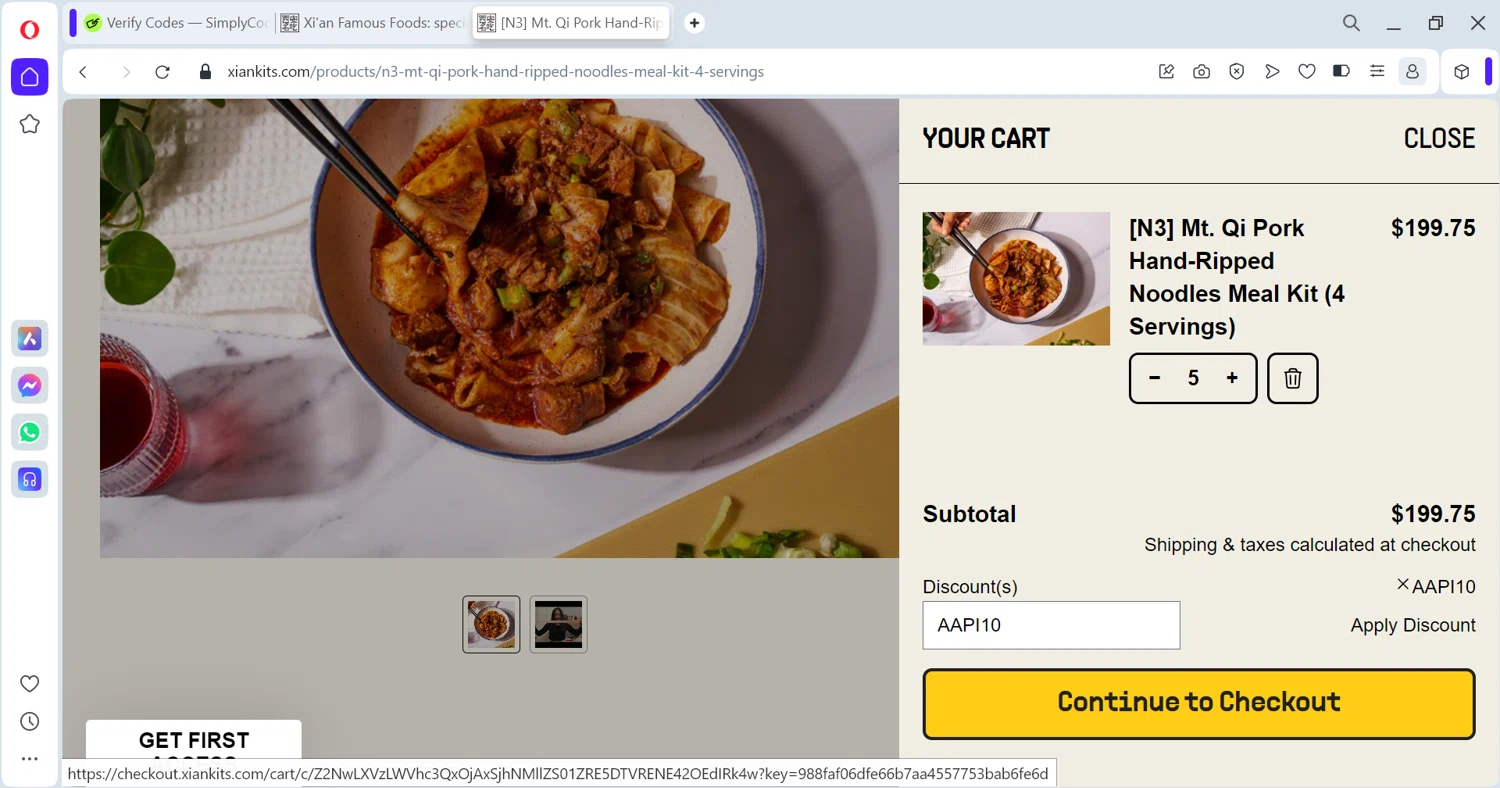 Xi'an Famous Foods checkout page showing Xi'an Famous Foods discount code box | Screenshot taken by SimplyCodes community member on Sep 25, 2024