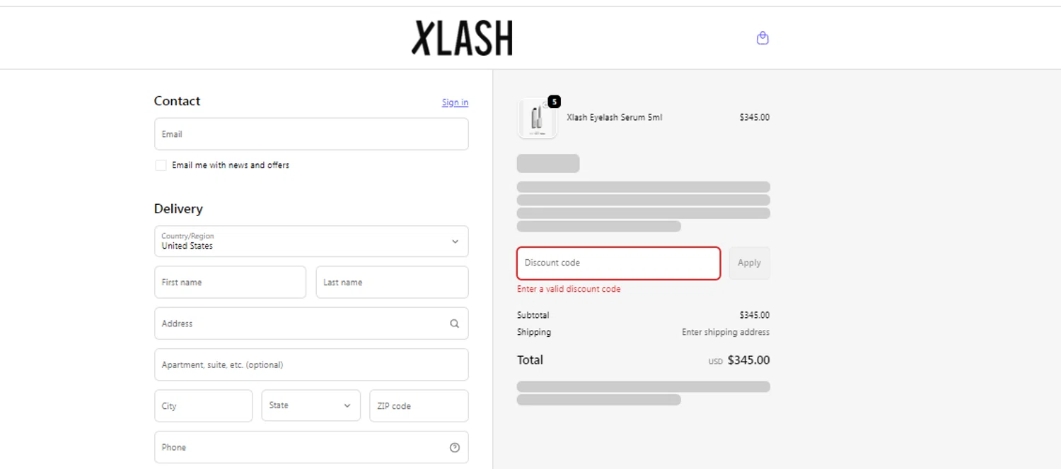 Xlash discount code screenshot showing code BLACK applied at Xlash checkout page. Uploaded by SimplyCodes community member obito1234 on Dec 7, 2025