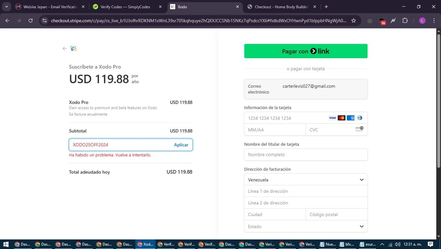 XODO promo code screenshot showing code XODO25OFF2024 applied at XODO checkout page. Uploaded by SimplyCodes community member RewardScout5160 on Apr 15, 2025