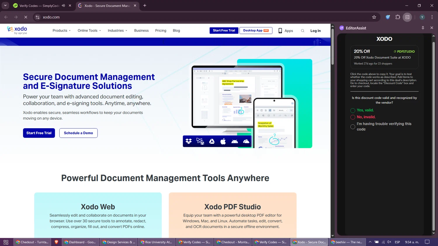 XODO promo code screenshot showing code PDFSTUDIO applied at XODO checkout page. Uploaded by SimplyCodes community member PromoGenius8436 on Oct 16, 2025